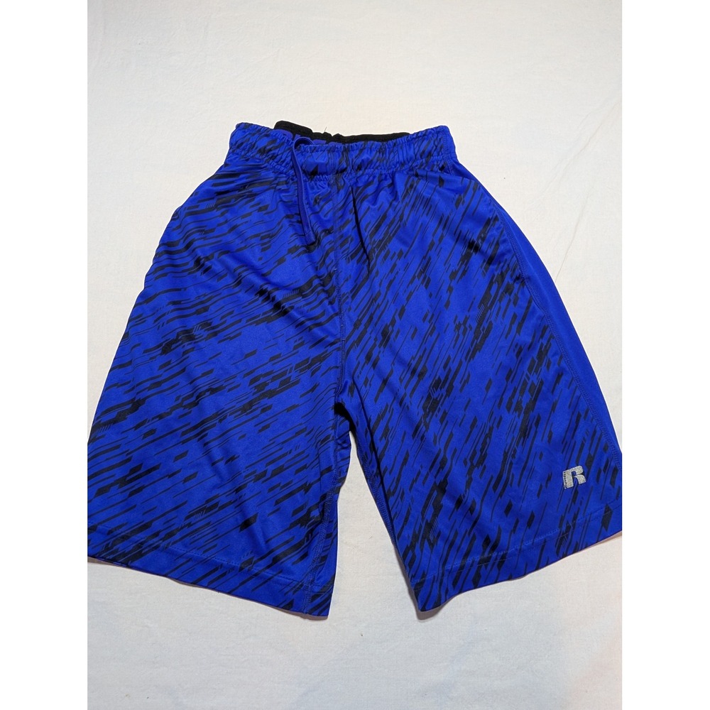 Russell Athletic Mens Blue Black Dri-Power 360 Graphic Athletic Shorts Small